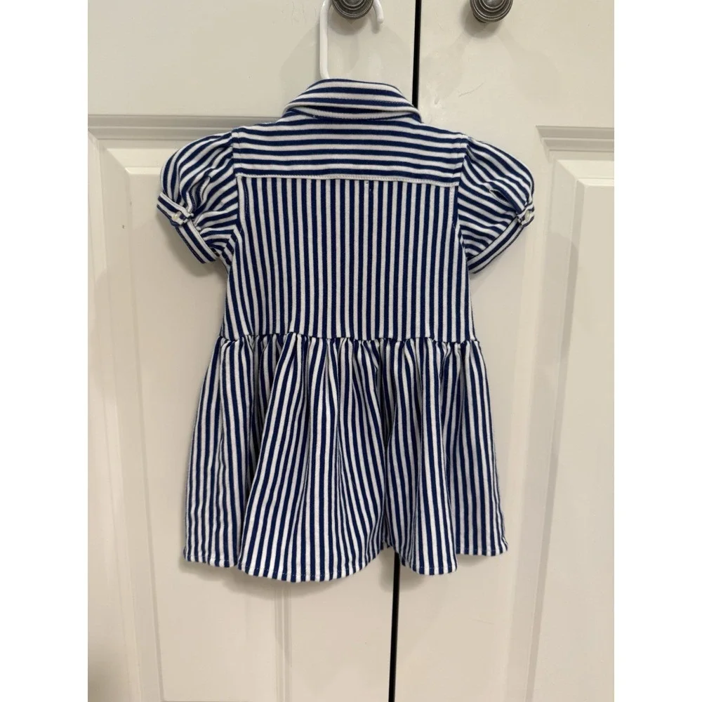 Ralph Lauren Striped Knit Oxford Shirtdress Puff Sleeve Baby Girl 6M Preppy